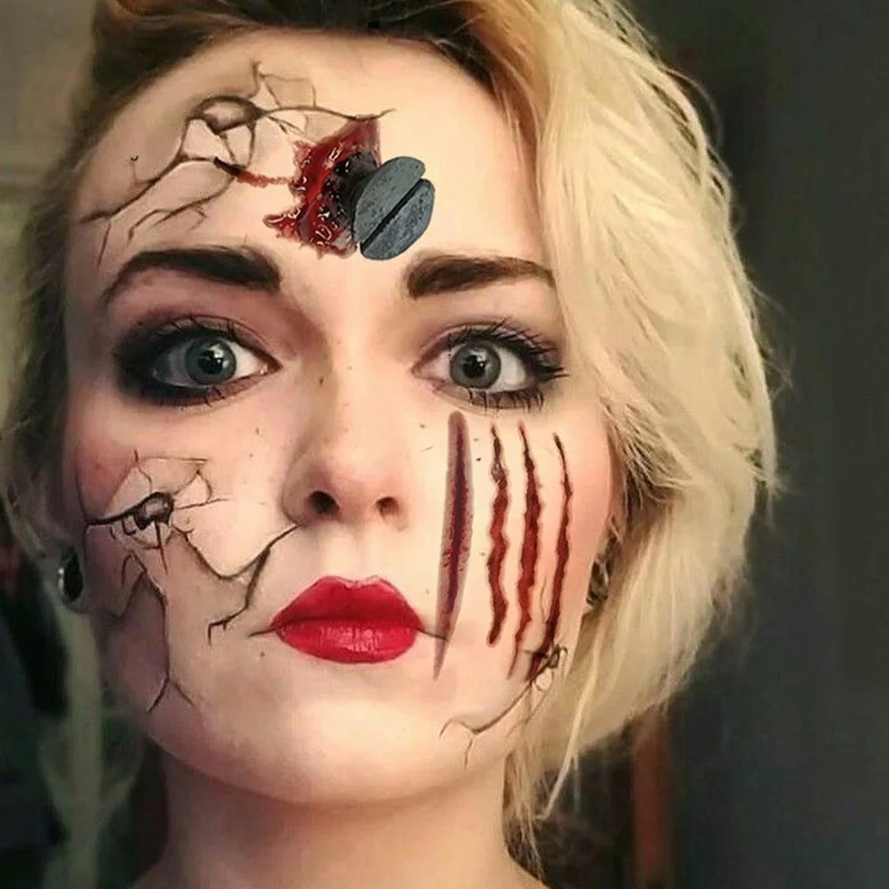 Halloween Waterproof Temporary Tattoos Stickers Zombie Scar Tatto with Bloody Makeup Wounds Decoration Wound Scary Blood Sticke