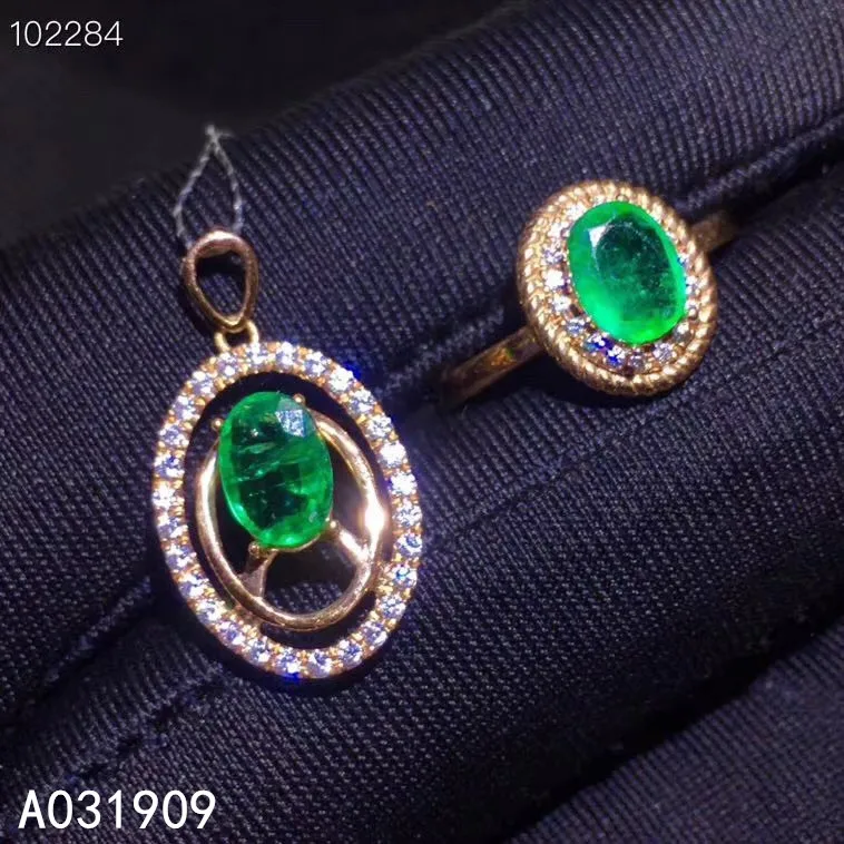 

KJJEAXCMY Boutique Jewelry 18K Gold Inlaid Natural Emerald Female Miss Suit Support Detection Exquisite