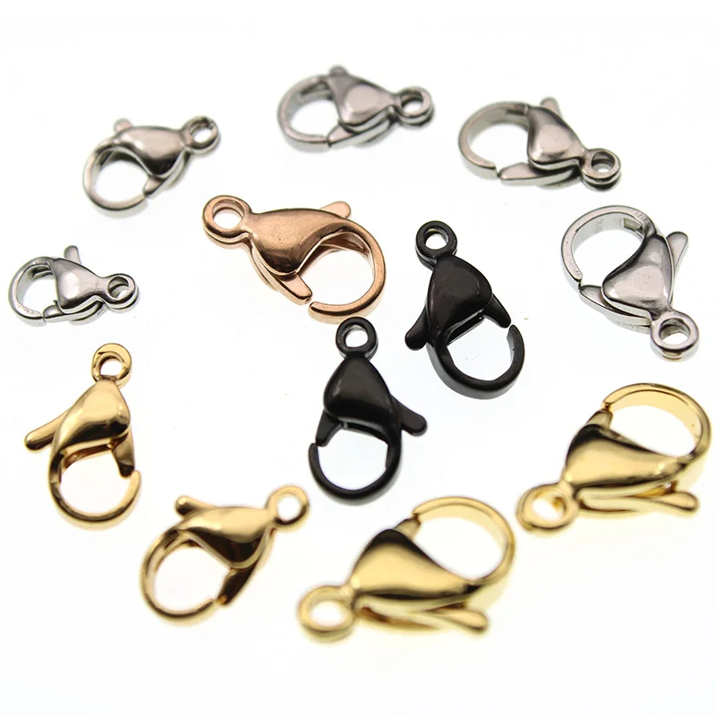 

20Pcs Stainless Steel Rose Gold Black Lobster Claw Clasps Jewelry Findings DIY Necklace Bracelet Making Accessories 9 10 12 15MM