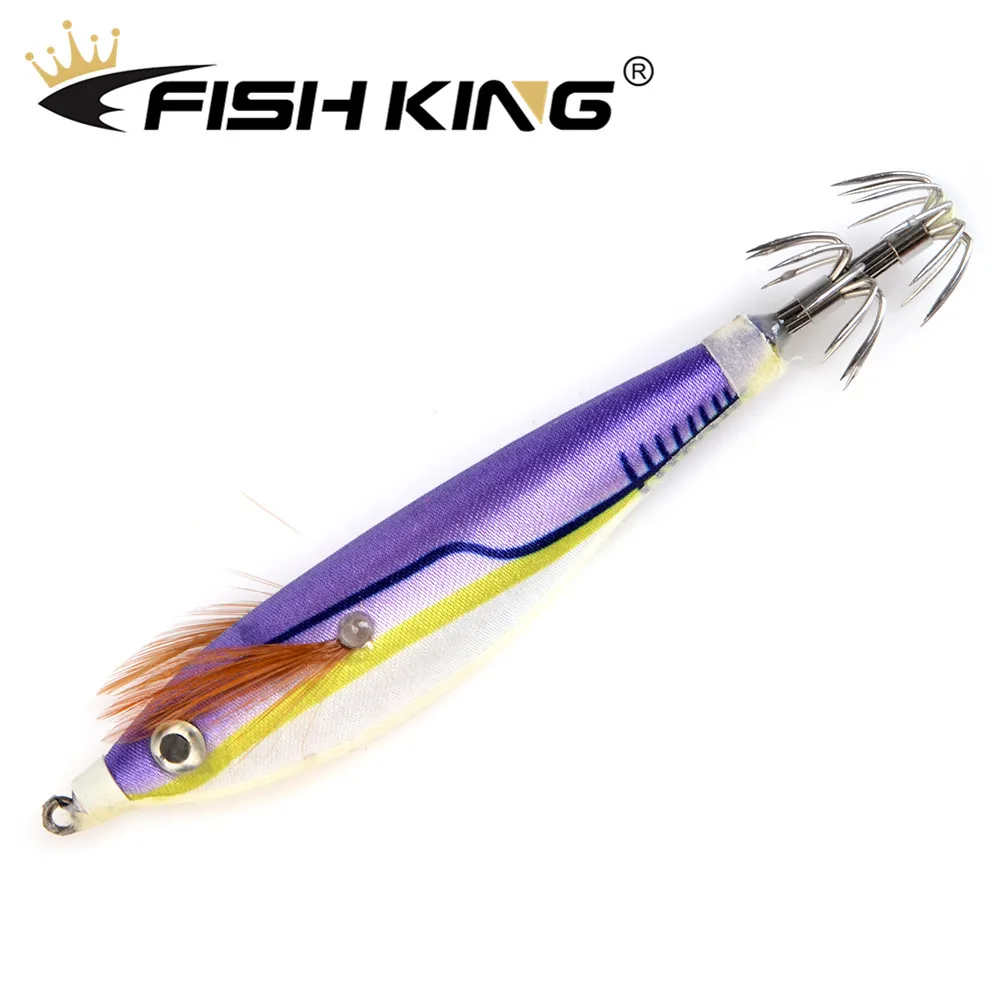 FISH KING Fishing Lure 8cm 10g Squid Hook Luminous Wobblers Jigs Octopus Cuttlefish Wood Shrimp Hard Baits 3D Eyes
