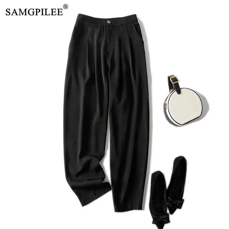 

2023 New Spring And Autumn Pant For Women Drape Elastic Waist Black Slim Harem Pants Nine Point Pants Casual Woman Clothing 4XL