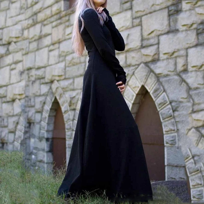 Victorian Gothic Black Dress Witch Cosplay Medieval Costume Renaissance Palace Vampire Halloween Fancy Forest Fairy Tale Elf 3XL