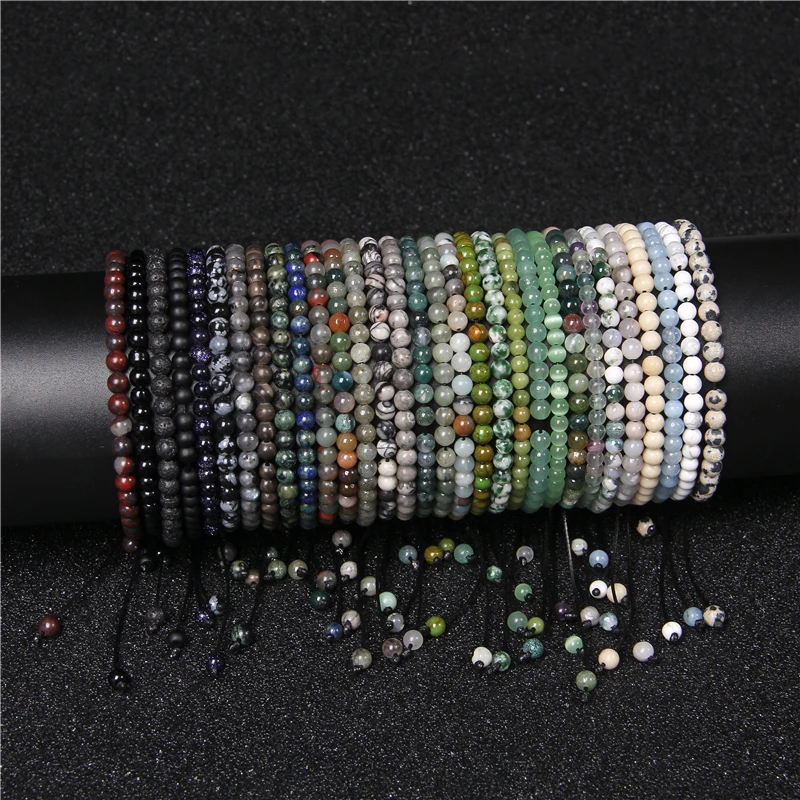 4mm Mini Quality Small Handmade Natural Mineral Quartz Stone Beaded Braided Bracelet Jewelry for Women Girl Men Homme Gifts