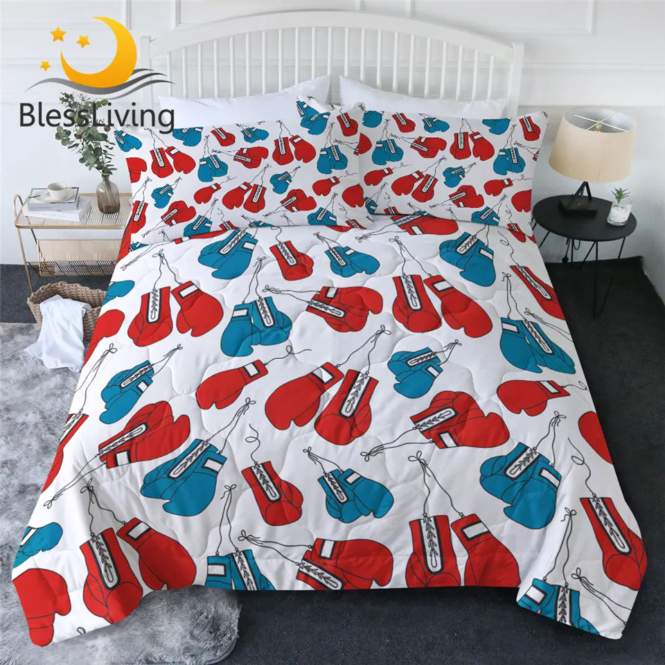 

BlessLiving Gloves Summer Blanket Sports Equipment Air-conditioning Comforter Blue Red Bedspread Thin Quilt Queen Size edredon