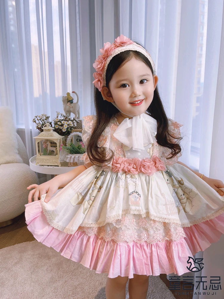 3pcs Girls Summer Lolita Princess Birthday Dress Spanish Children Dress Sweet Girls Eid Dress Toddler Girl Christmas Outfits