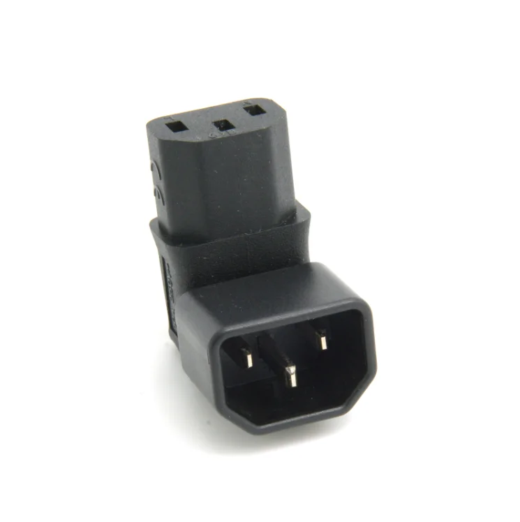 Iec 320 c14 ao adaptador c13 da c.a. do ângulo direito, macho do polo do iec 3 à fêmea 90 graus acima para baixo do conversor da c.a. do ângulo