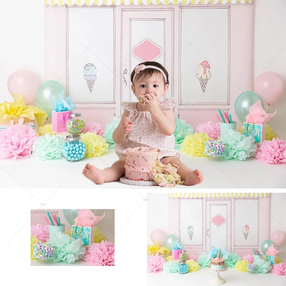 Baby Shower Birthday Party Background Cake Candy Cartoon Ice Cream Girls Custom Photographic Photo Backdrop for Photo Studio