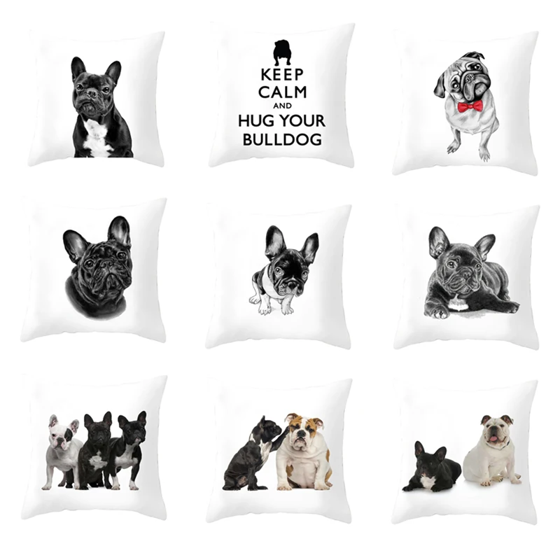 Cartoon Dog Cushion Cover French Bulldog Throw Pillow Case For Sofa Bulldog Pug Decorative Pillowcase Cushion Cover Kussenhoes