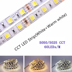 5m 5V 12V 24V CCT wysokiej jakości 5025 5050 taśma LED SMD regulacja temperatury barwowej podwójny kolor CW + WW 60 led/m taśma led