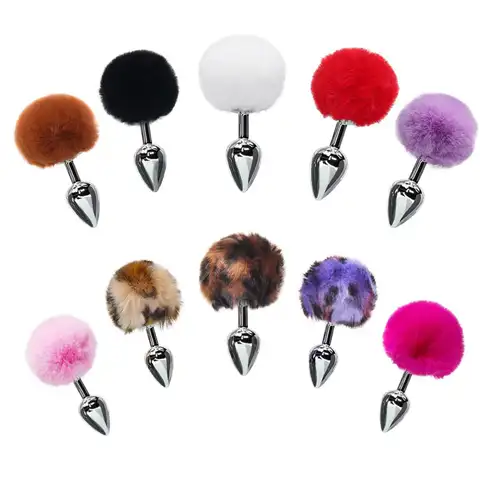 Pom Plush Anal Plug Faux Rabbit Fur Tail Anal  Butt Plug Cosplay Erotic Sex Toys for Women Men Gay