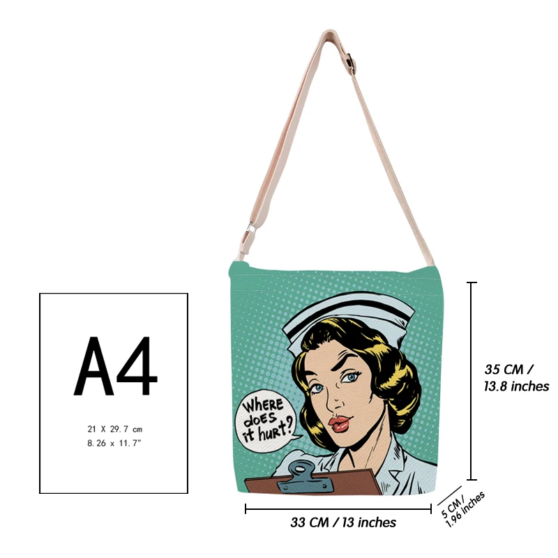 Nurse Angel Print Fashion Women Crossbody Shoulder Bag Canvas Messenger Tote Handbag Leisure Girls Ladies School Beach Satchels