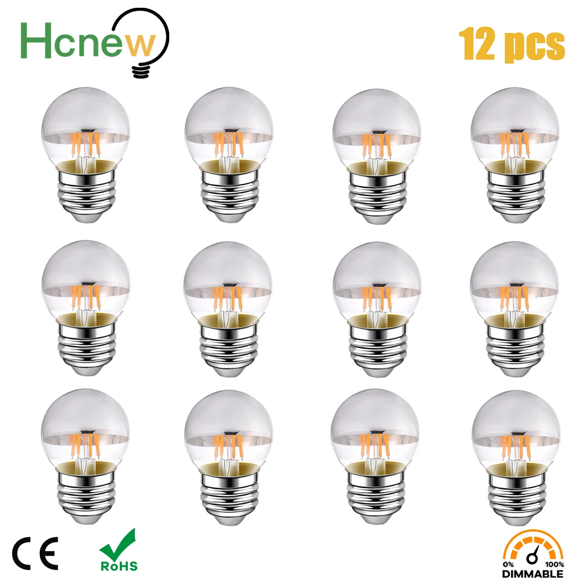 G45 Dimmable Edison E27 LED Filament Light Lamp 220V 4W Decorative Chandelier Replacement Bulb Vintage Half Chrome Light Bulb