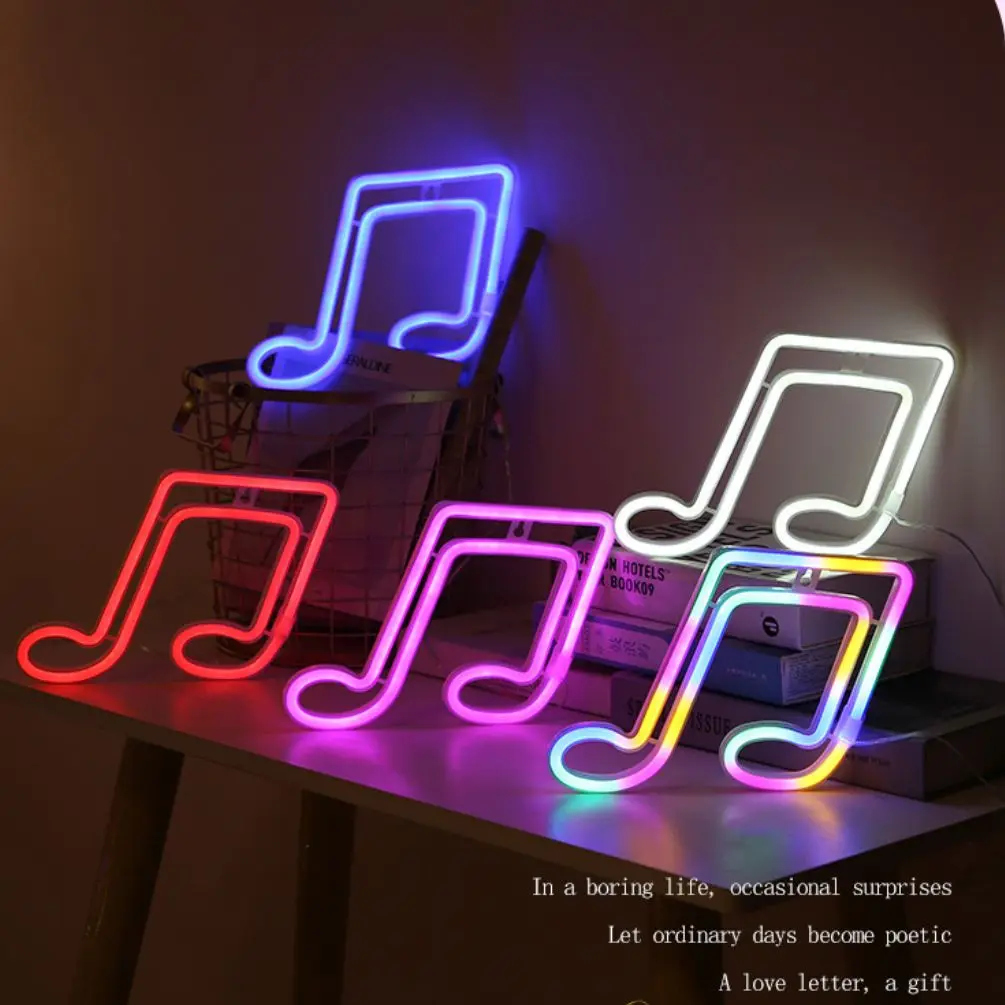 LED Neon Light Music Note Neon Lights Night Light Concert Wall Lamp For Bedroom Battery USB Power Nightlight For Party Decorate