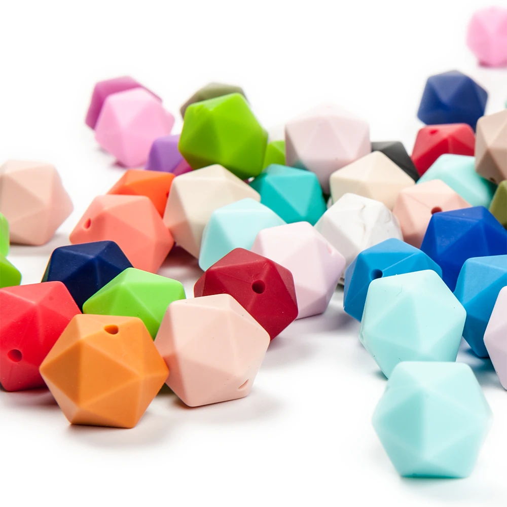 น่ารัก-Idea 10Pcs 14Mm ซิลิโคน Icosahedron ลูกปัด Teething เครื่องประดับสร้อยคอสร้อยข้อมือเด็ก BPA ฟรีผลิตภัณฑ์ Teether รูปหลายเหลี่ยม