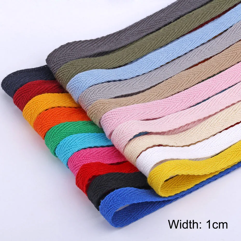 50 Yards/Roll 10mm Cotton Herringbone Twill Webbing Bias Binding Tape For Wrapping Clothes Bags Sewing Tape DIY Craft 37 Colors