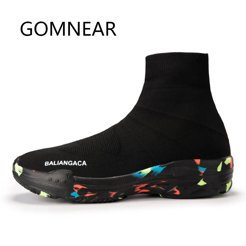 GOMNEAR Summer Mens Casual Shoes Slip On Sneakers Trainers High-top Black Sock Shoes Men Breathable Walking Shoe Tenis Masculino