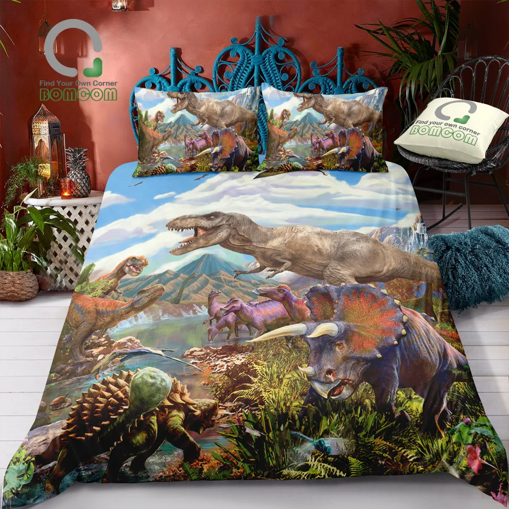 

BOMCOM Digital Printing Bedding Set Dinosaur Jurassic World Tyrannosaurus T-Rex Duvet Cover 100% Microfiber