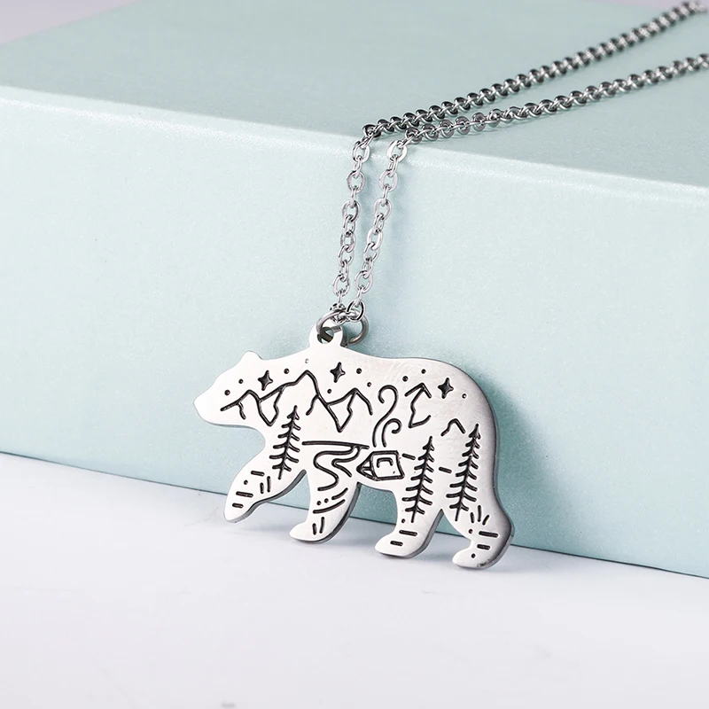 COOLTIME Bear Animal Pendant Necklace Stainless Steel Jewelry Fashion Necklaces for Women Statement Birthday Anniversary Gift