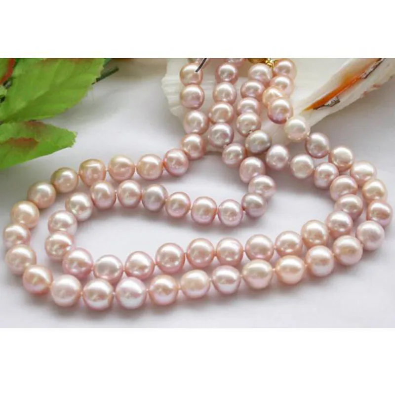 

FREE shipping 2row 18" 10~11mm lavender round freshwater pearl necklace