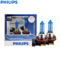 Philips Diamond Vision H8 12V 35W PGJ19-1 12360DVS2 5000K Cool White Light Auto Halogen Headlight Fog Lamps (Twin Pack)