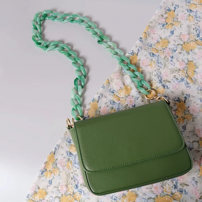 Piezas de accesorios de bolso de mano para mujer, cadena de resina acrílica verde, correa de lujo, cadena de asa de embrague de hombro para mujer,