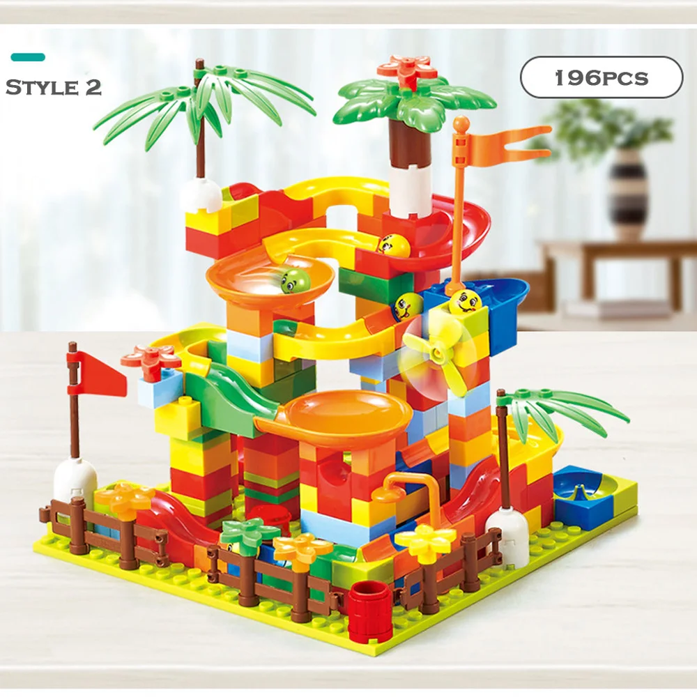 New Marble Race Run Block Small Size Building Construction Blocks Set Plastic Funnel Slide DIY Assembly Bricks Toys For Children