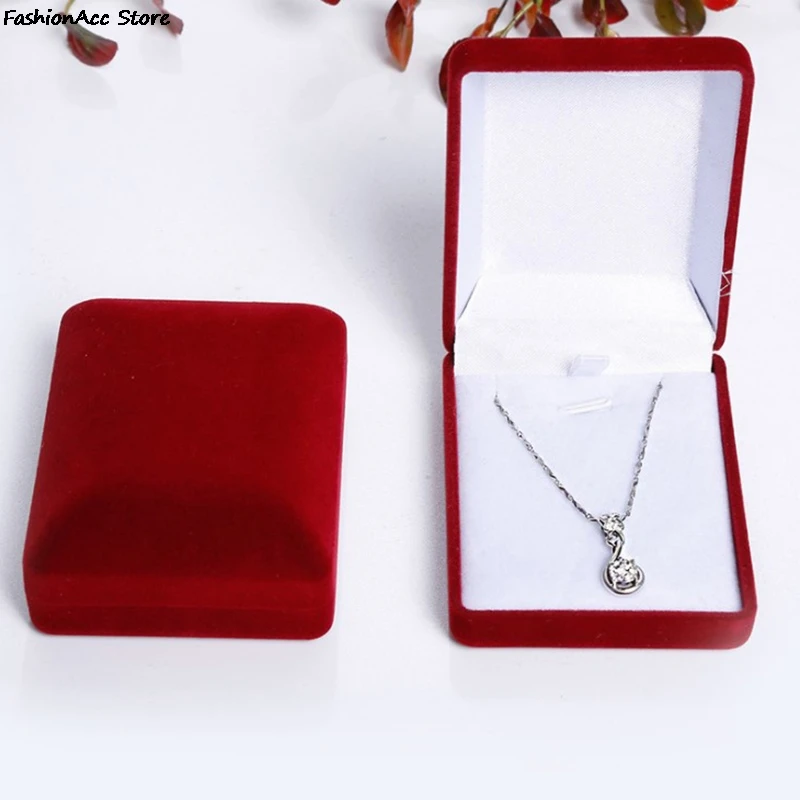 

1pc Velvet Wedding Bride Jewelry Necklace Pendant Box Gift Trinket Display Case Holder Organizer