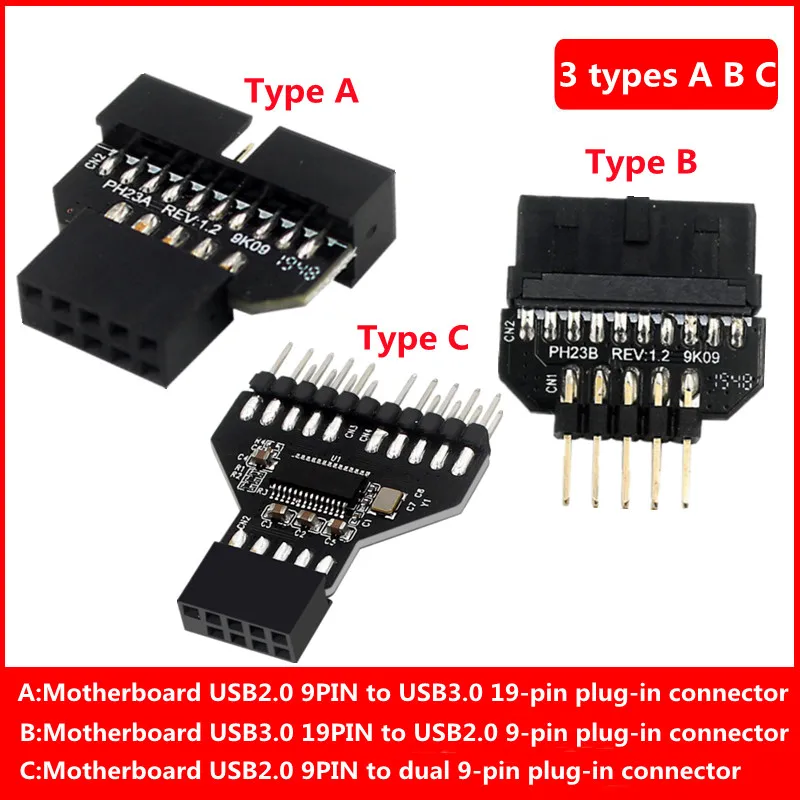 

Материнская плата USB2.0 9-контактный удлинитель с двумя портами для USB 3,0 19Pin с водяным охлаждением RGB адаптер для вентилятора лампы