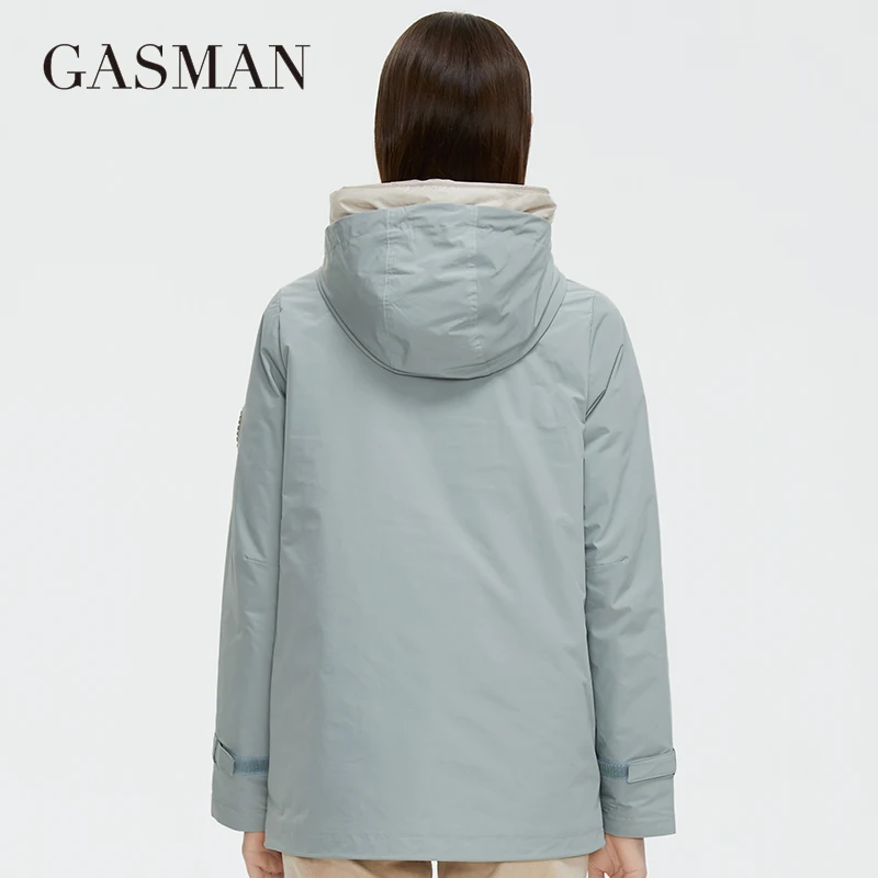 GASMAN 2022 Women\'s Autumn Jacket Fashion Casual Color Contrast Hooded Coat women elegant thin cotton Standup collar parka 81801