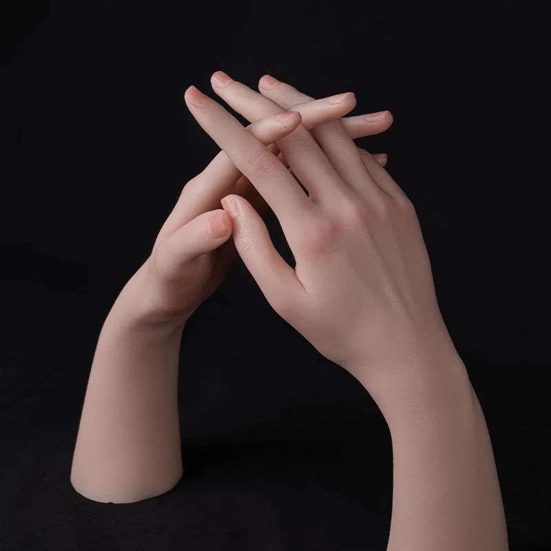 Fake Female Hand Model Liquid Silicone Mannequin Lifelike Hands For Manicure Art Jewelry Display Sketch Props Salon TGDW05