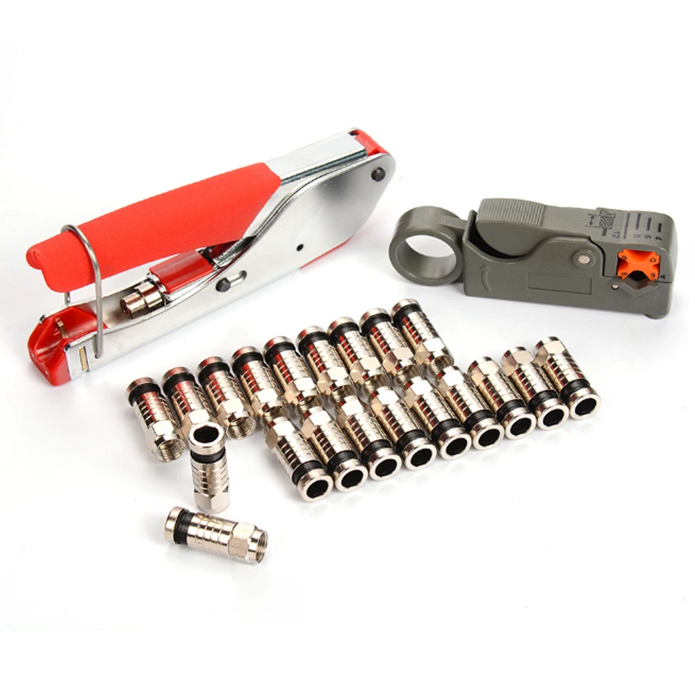 Coaxial cable crimping tool set Squeezing forceps&Wire stripper For RG6 Coaxial Cable Crimper With Compression Connectors