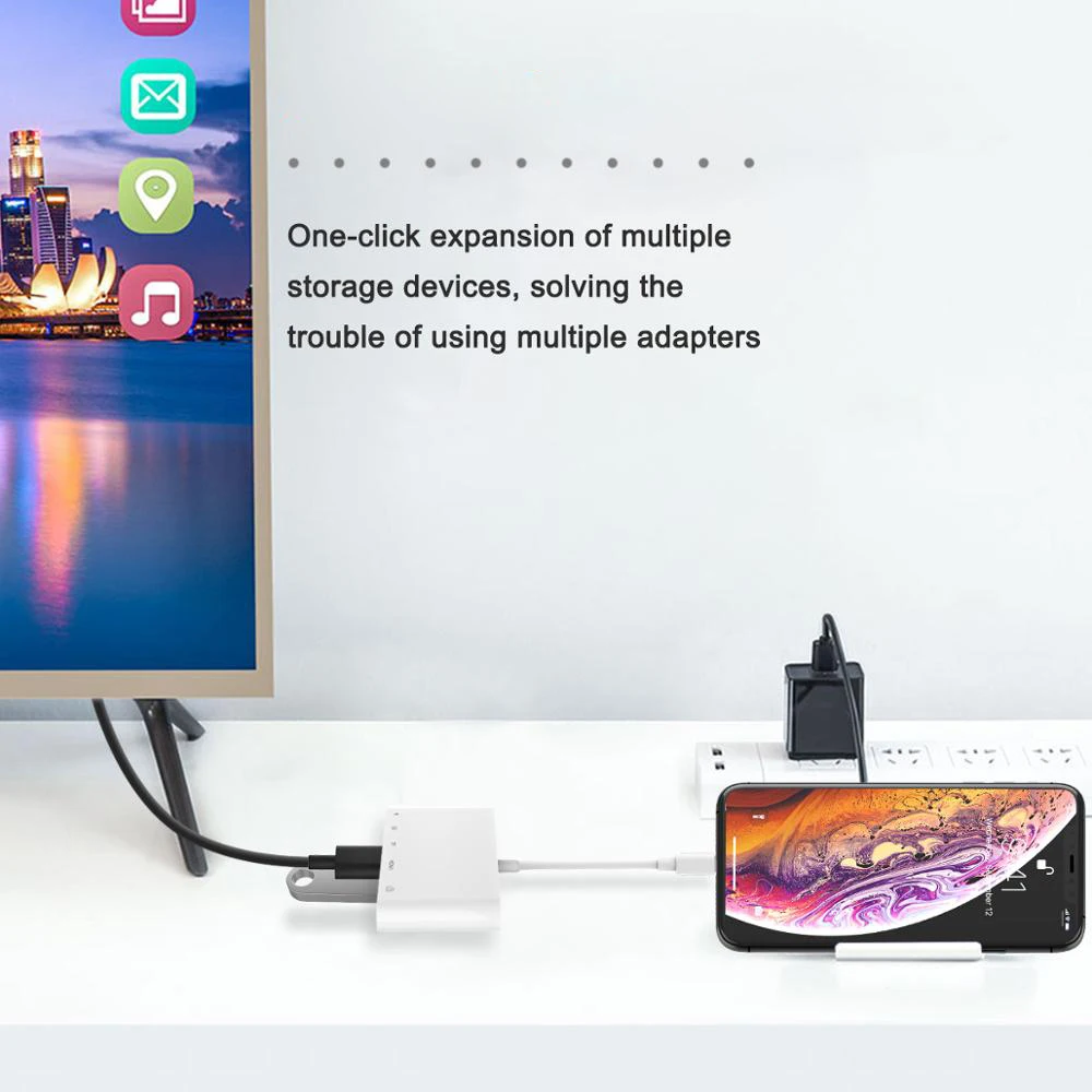 Błyskawica do 1080P HDMI kompatybilny Adapter USB SD czytnik kart TF AV TV OTG Adapter do iPhone X XR XS 11pro Max SE iPad