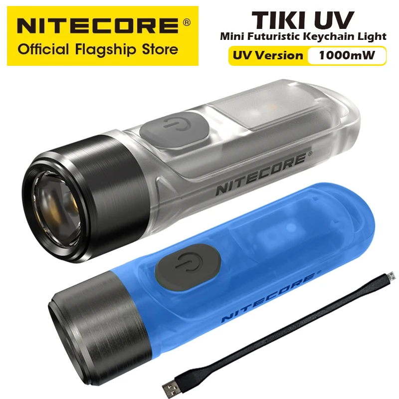 

NITECORE TIKI UV Mini Keychain Light EDC 1000mw UV Light White Warning Flashing USB-C Rechargeable LED Flashlight With Battery