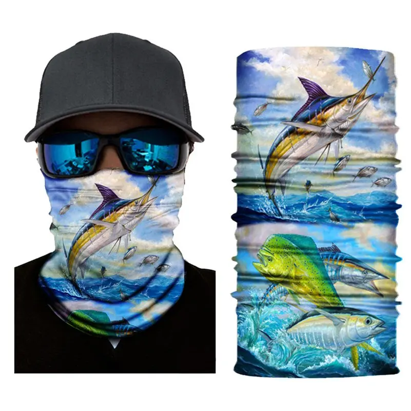 Fish Pattern Seamless Magic Bandana Buffs Neck Gaiter Outdoor Sports Headband Cycling Fishing Tube Face Shield Men Women Scarf