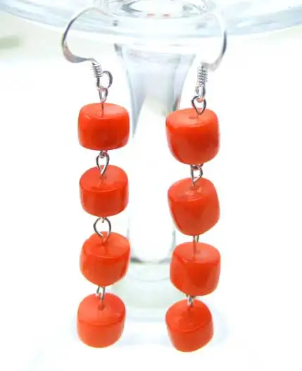 Qingmos Fashion GENUINE 8-9mm Thick Slice Knobble Natural Orange Coral Earring for Women Jewelry with Hook Dangle Earring ear170