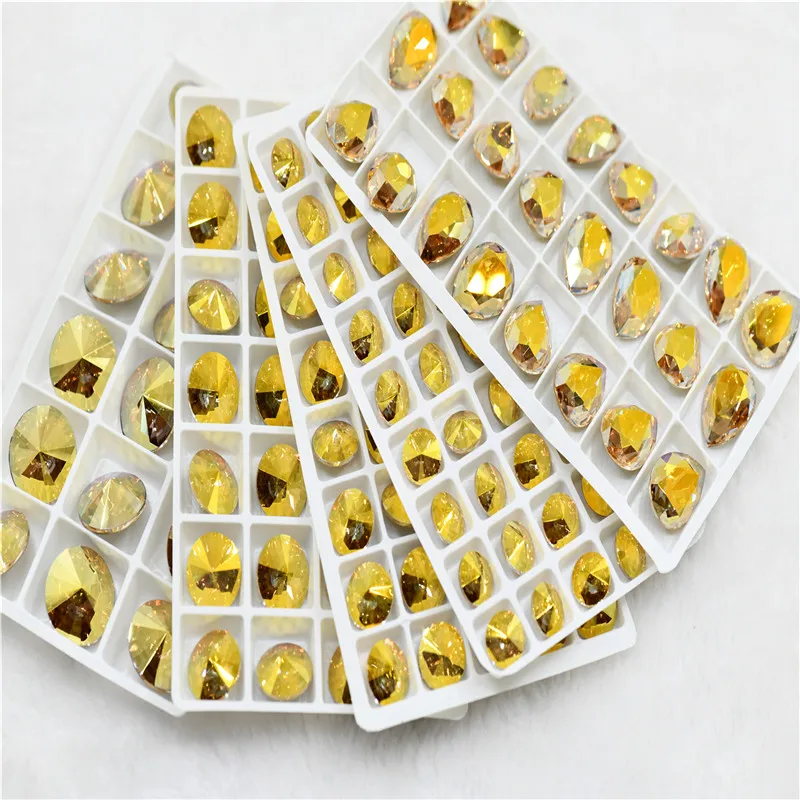 k9 glass Sunshine strass stone beads for jewels making Rhinestones for DIY Apparel Clothing Decoration teadrop Rivoli