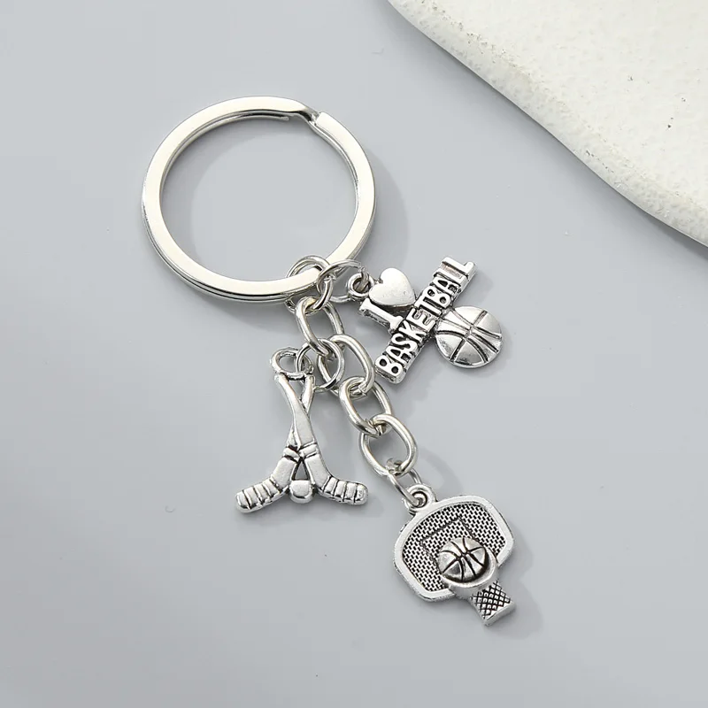 Sport Keychain I Love Basketball Ball Frame Hockey Sticks Key Ring Metal Key Chains For Women Men Handbag Accessorie DIY Jewelry