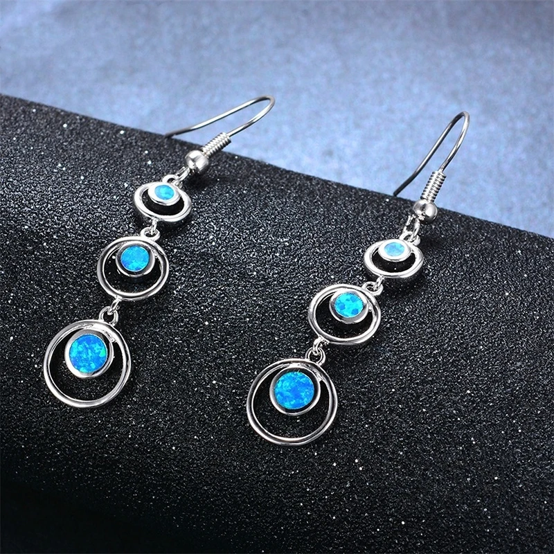 Fashion Women Earrings 2024 Retro Imitation Opal Geometric Pendant Earrings Women Jewelry Bohemian Long Dangle Earrings