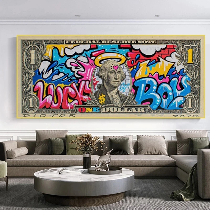 

100 Dollar Bill Canvas Painting Cuadros Wall Art Posters and Prints Nordic Graffiti Art Wall Picture for Living Room Home Decor