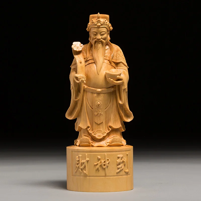 Wealth God Is Coming Artist Collection Ingot Ruyi Wood Statue, Solid Chinese Lucky Gift, Feng Shui Man Business