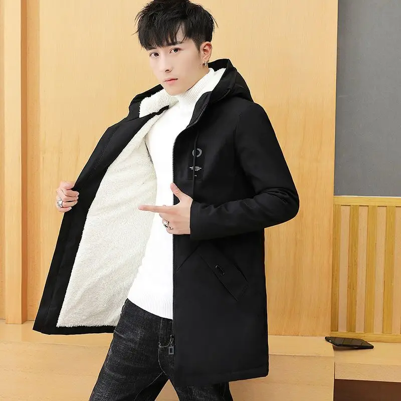 Winter coat men's jacket windbreaker hooded thickened jacket men's street dress hip hop military windbreaker long skirt