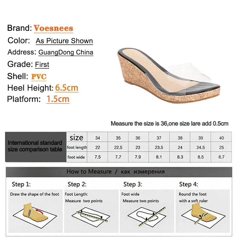 Voesnees แฟชั่น Lady สวมใส่โปร่งใส PVC รองเท้าแตะฤดูร้อนใหม่6.5ซม.รองเท้าแตะกลางแจ้งเดินสบายรองเท้าส้นสูงรองเท้า