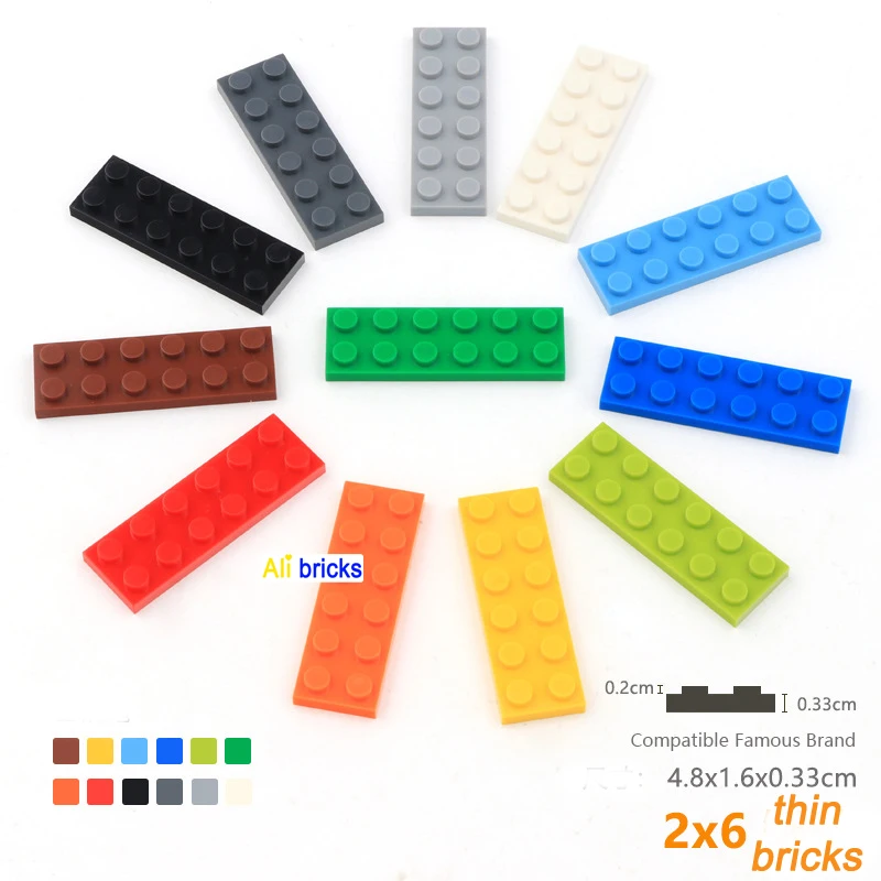 10pcs/lot DIY Blocks Building Bricks Thin 2X6 Educational Assemblage Construction Toys for Children Size Compatible With Brand