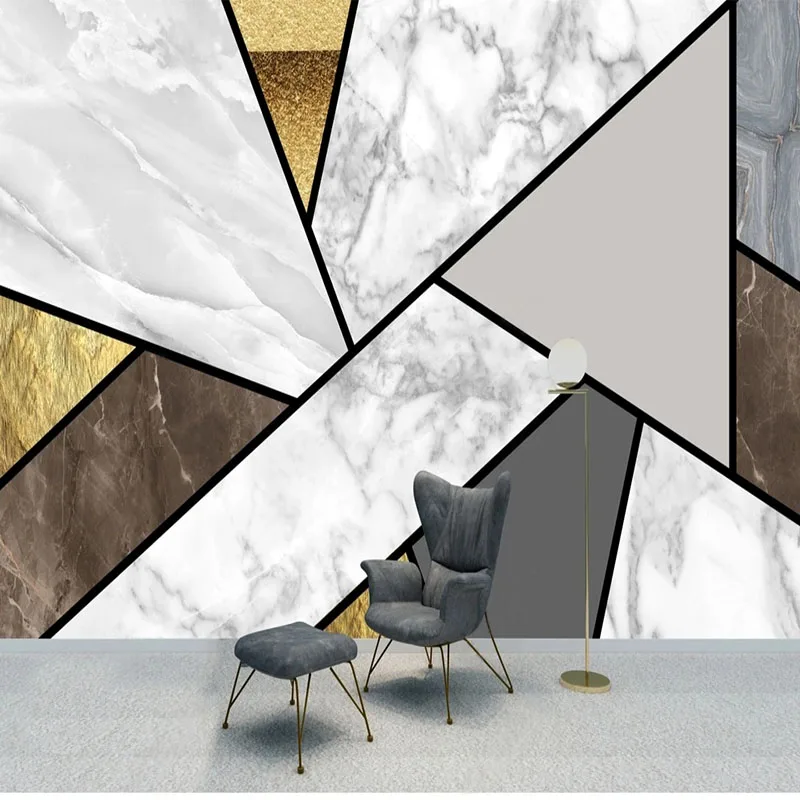 Modern Geometric Jazz White Marble Pattern Black Line Golden Wallpaper Decor Self-Adhesive Waterproof Removable 3D Wall Stickers