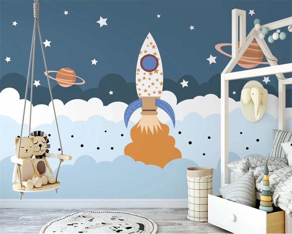 beibehang Customize new Nordic hand-painted cartoon spaceship cartoon children's room wallpaper wall papers home decor