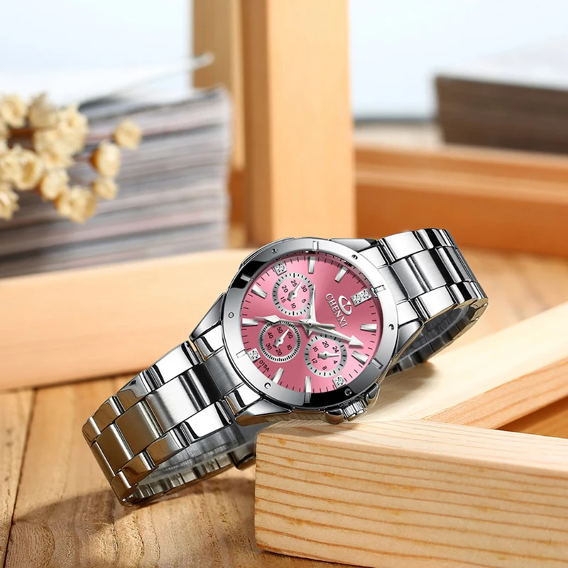 Brand Luxury CHENXI Fashion Pink Dial Watches For Women Waterproof Stainless Steel Ladies Watch Horloges Vrouwen