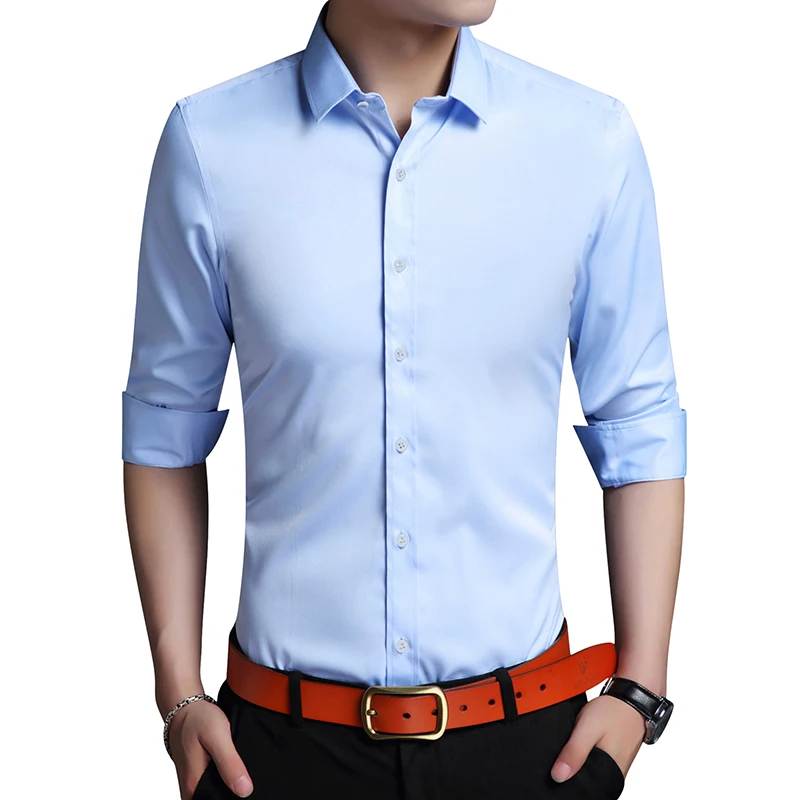 High Quality Men\'s Dress Shirt White Long Sleeve Business Wedding Slim Fit Cotton Office Wearing Royal Blue Shirts Men 5xl-s