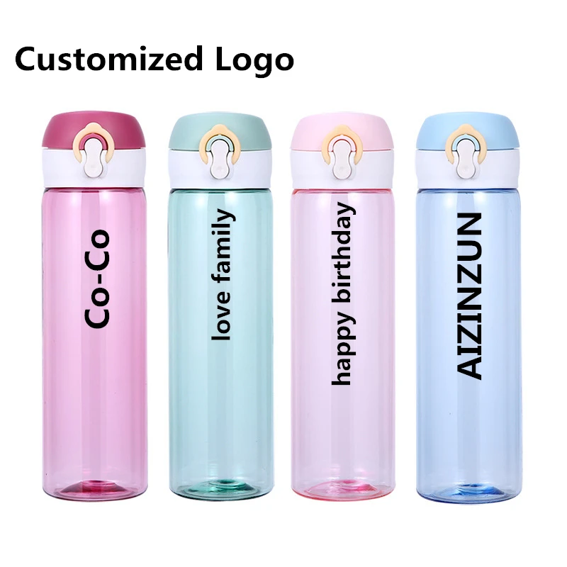 Personalized Water Bottles Portable Outdoor Sports Safety Plastic Drinking Milk Cup 520ML Birth Gifts Customized Logo Leak-proof