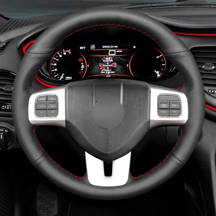 Hand-stitched Black Leather Car Steering Wheel Cover for Dodge Dart 2013-2016 Volkswagen VW Routan 2011-2012