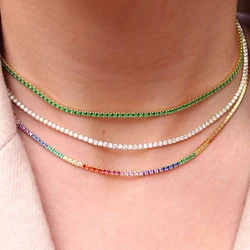 clear cz tennis chain choker necklace thin chain Gold color high quality women lady fashion trendy chockers